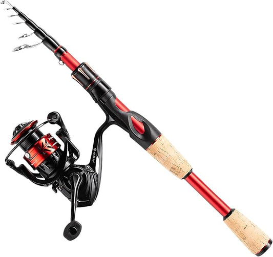 EOW XPEDITE LITE Portable Telescopic Fishing Rods & Combo, Spinning & Casting Fishing Poles, 24T Carbon Rod Blanks, Solid Carbon Tip, Split Cork Grips, Travel Rod, Combos with 5+1BB Spinning Reel