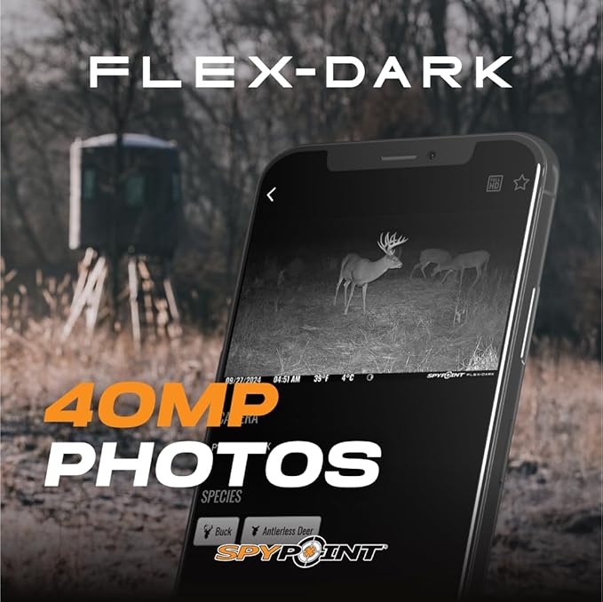 SPYPOINT Flex-Dark Starter Pack Cellular Trail Camera, 40MP Photos and 1080p Videos w/Sound, Double The Battery Capacity, GPS-Enabled, Dual-SIM LTE Connectivity, 100' Flash & Detection Range