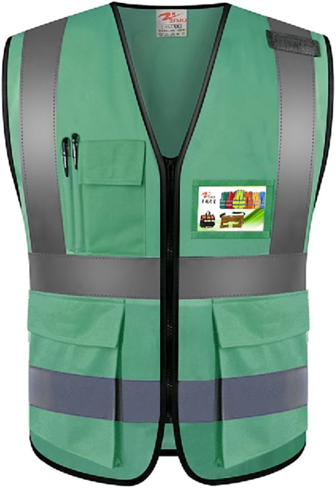 zojo High Visibility Safety Vests With Pockets, Wholesale Reflective Vest for Outdoor Works, Cycling, Jogging, Walking,Sports - Fits for Men and Women Pack of 10 (XXL-Green)