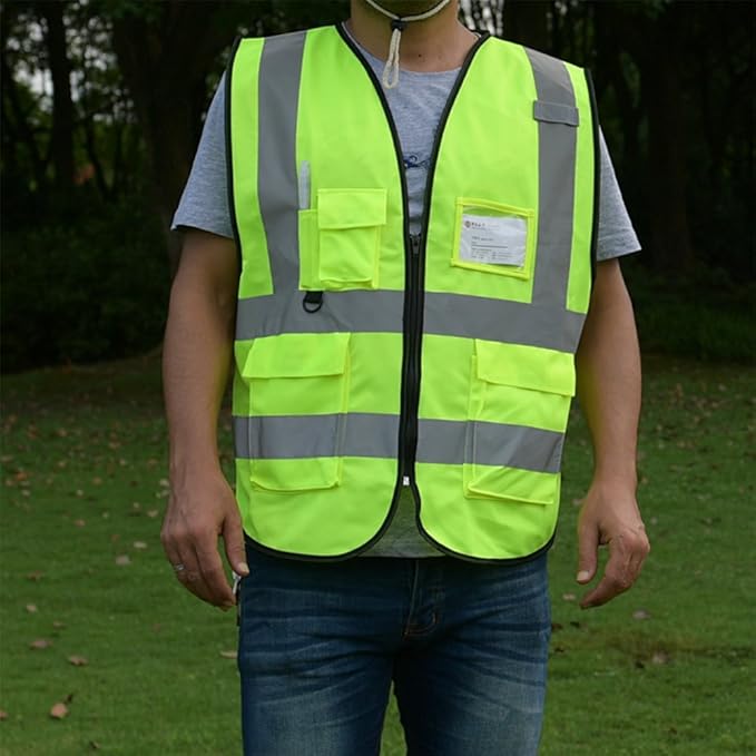 zojo High Visibility Safety Vests With Pockets, for Outdoor Works, Cycling, Jogging, Walking,Sports - Fits for Men and Women (Pack of 10, XXL-Neon Yellow)