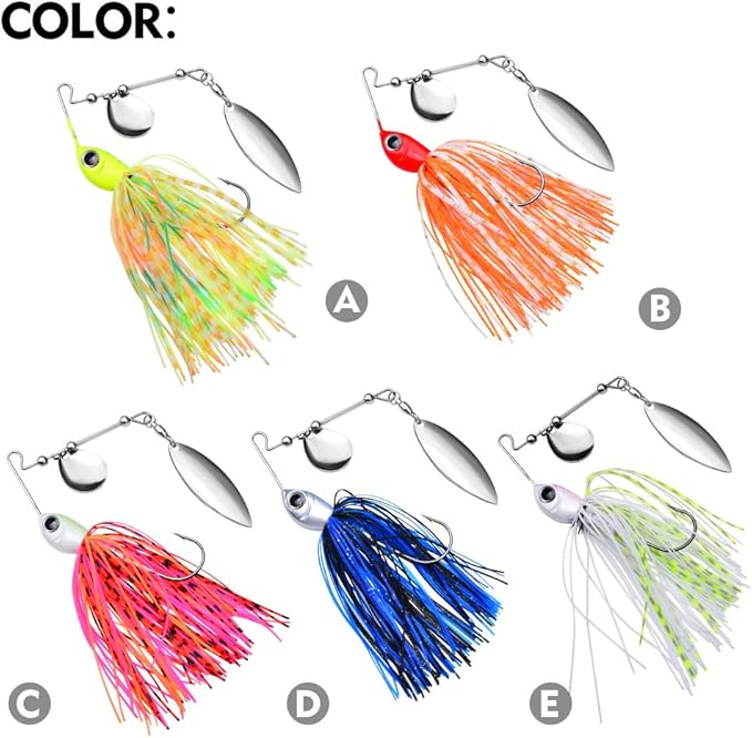 Spinnerbait Fishing Lure, Hard Metal Jig Spinner Baits Kits Swimbait for Bass Trout Pike Salmon Walleye Freshwater Saltwater 5pcs/Pack