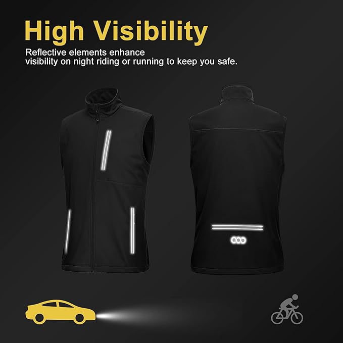 33,000ft Men's Windproof Lightweight Golf Vest Outerwear with Pockets, Softshell Sleeveless Jacket for Running Hiking Sports