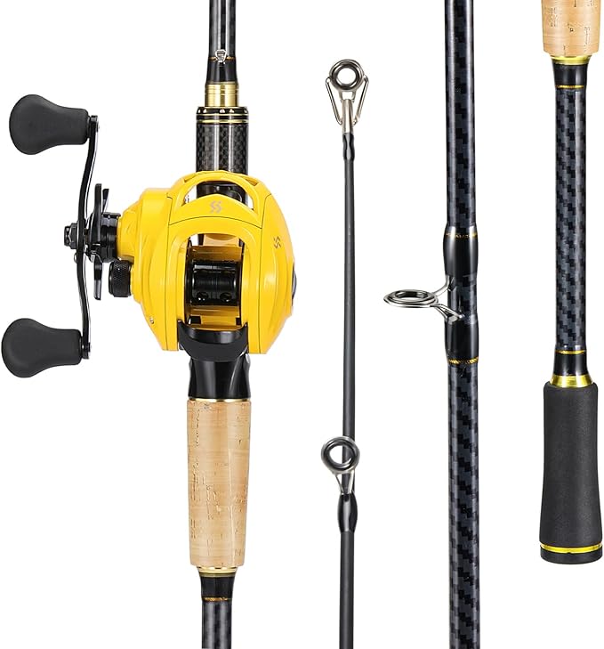 Sougayilang Baitcasting Fishing Combos, Carbon&Glass Fiber Composite 2 Piece Fishing Rods with Casting Reel- 6'0"