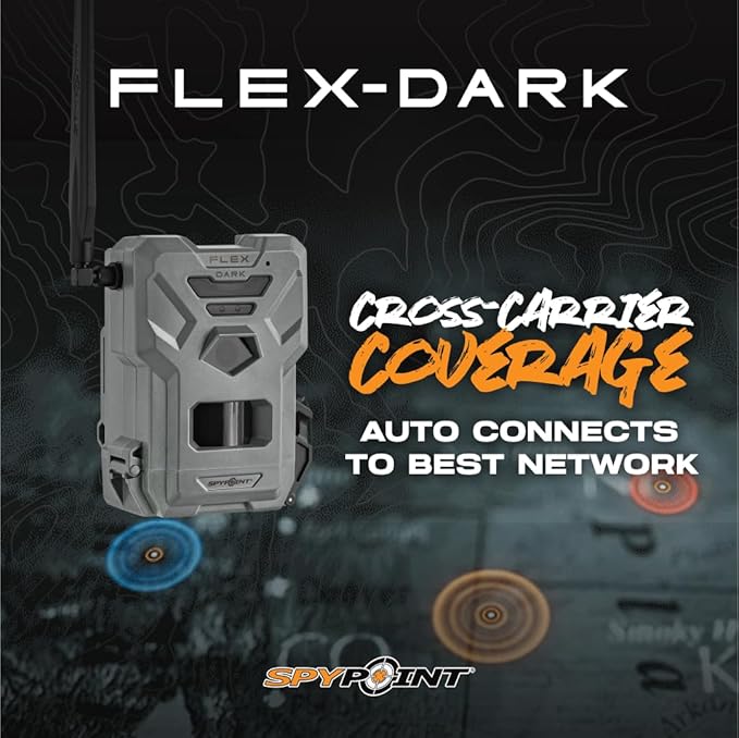 SPYPOINT Flex-Dark Starter Pack Cellular Trail Camera, 40MP Photos and 1080p Videos w/Sound, Double The Battery Capacity, GPS-Enabled, Dual-SIM LTE Connectivity, 100' Flash & Detection Range