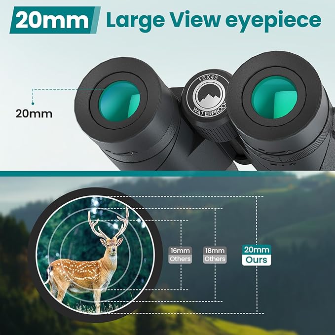 15X45 Professional HD Binoculars for Adults High Powered with Phone Adapter, IPX7 Waterproof Binoculars with Large Eyepiece for Huting Bird Watching Hiking Hunting Cruise Ship