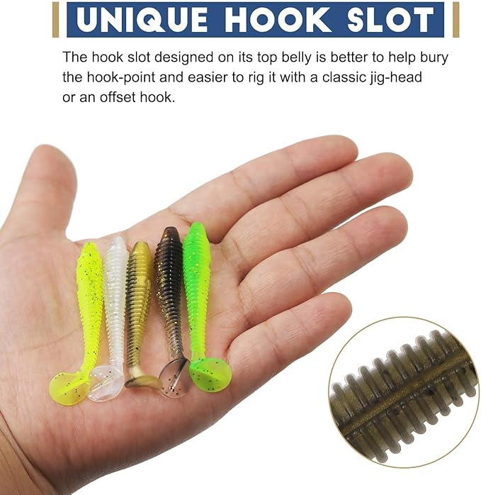 Swimbaits Paddle 50PCS, 2.55 Inchs Paddle Tail, Soft Lure for Trout Crappie Bass, Durable Plastic Bait Swimmer for Saltwater/Freshwater, Fishing Lover's Gift