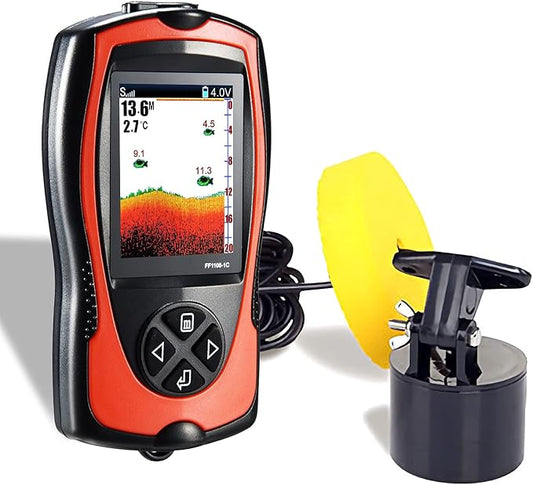 Atibin Wired Portable Fish Finder Display Handheld Monitor Depth Finder Transducer Sonar Sensor Fish Finders LCD Screen