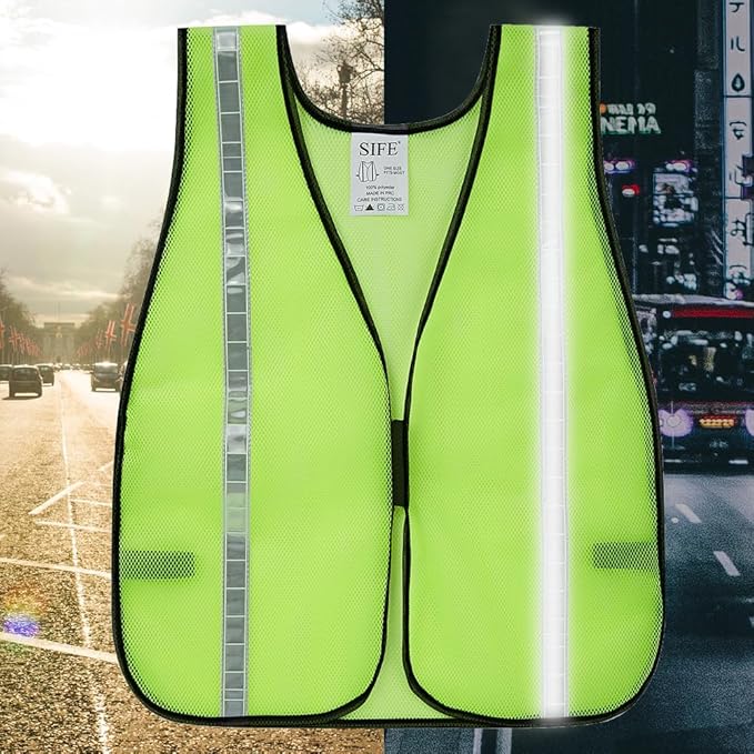SIFE 10 Pack High Visibility Reflective Safety Vest,Made from Breathable and Neon Yellow Mesh Fabric,light weight for Man and Woman(Yellow-White, 10 pack)