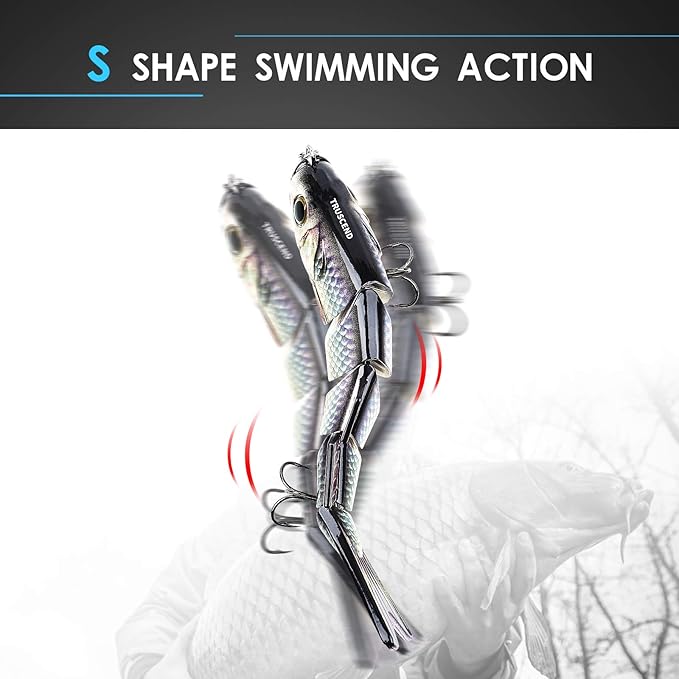 TRUSCEND Easy Catch Swimmax, Magic Noisy Turbulent Wiggling and Vibrating Actions for More Bites, Segmented Swimbait Jointed by Dyneema Strongest Fiber, Lifelike Fishing Lures for Relax Family Fishing