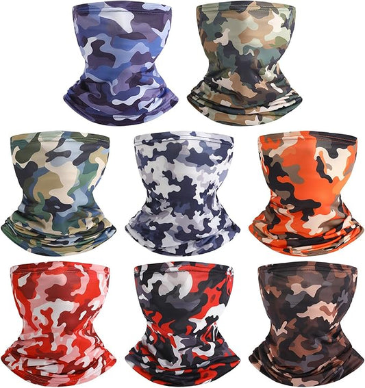 8 Pcs Summer Camo Neck Gaiter Scarf Bandanas for Men Sun Hoods Balaclava Cooling Breathable Face Mask Outdoor Sports (Novel Camo, Camouflage Color)