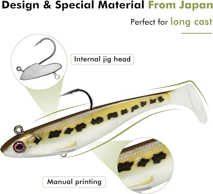 TRUSCEND Easy Catch Pre-Rigged Soft Lures, Unique Vibrating Swim Action and Trembly Sinking Move for More Bites, Amazing Soft Swimbait for Family Fishing, Fishing Lures for Bass Trout Crappie Walleye