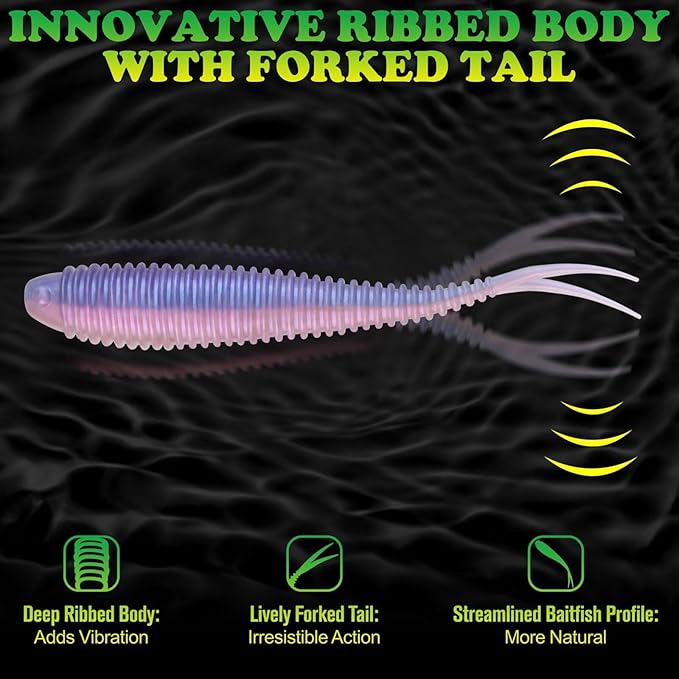 LUCKYFISHING Soft Plastic Baits 20PCS/30PCS/40PCS Forked Tail Fishing Soft Bait for Bass Walleye Trout Crappie Lures 3in/3.5in/4in