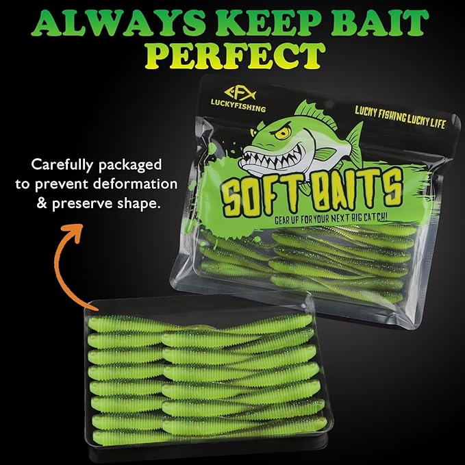 LUCKYFISHING Soft Plastic Baits 20PCS/30PCS/40PCS Forked Tail Fishing Soft Bait for Bass Walleye Trout Crappie Lures 3in/3.5in/4in