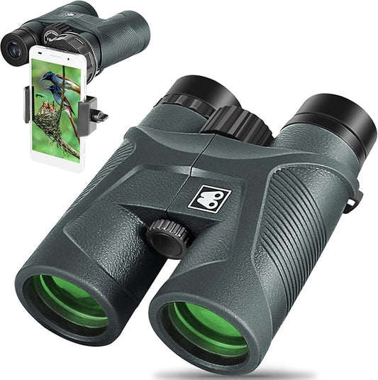 10x42 Binoculars for Adults with Smartphone Adapter, BAK4 Prism and FMC Lens, HD Professional Binoculars for Bird Watching Travel Hunting Wildlife Watching Outdoor Concerts Sports