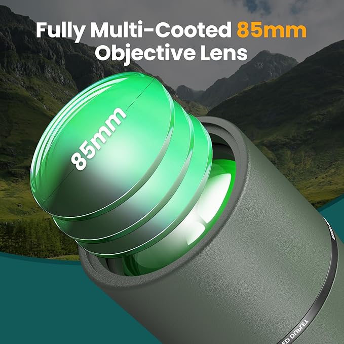 Spotting Scope 25-75x85 with Phone Adapter, Tripod & Carrying Bag -Fully Multi-Coated Optics,BAK4 High Definition Waterproof Spotter Scope for Birding, Hunting, Astronomy, Outdoor Observation,Green
