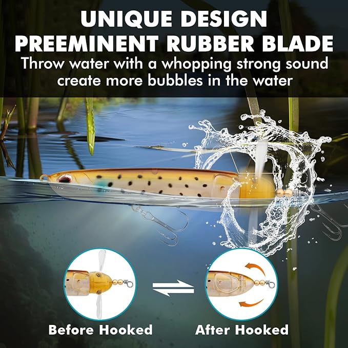 TRUSCEND PoPobait with BKK Hooks, Top Water Plopper Fishing Lures for Bass Walleye Pike Catfish Musky Perch, Floating Lure for Freshwater or Saltwater, Amazing Teasers Fishing Gifts for Family Fishing