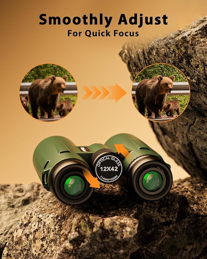 Usogood Professional 12x42 HD Binoculars - High Powered Large View with Clear Low Light Vision - Adults Binoculars for Bird Watching, Hunting, Hiking, Travel, Cruise, Green, AT66V3