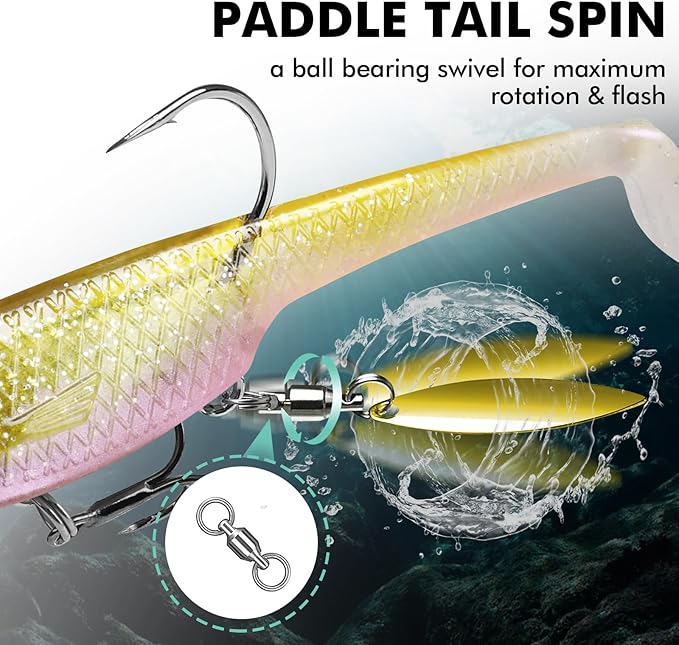 TRUSCEND Easy Catch Pre-Rigged Soft Lures, Unique Vibrating Swim Action and Trembly Sinking Move for More Bites, Amazing Soft Swimbait for Family Fishing, Fishing Lures for Bass Trout Crappie Walleye
