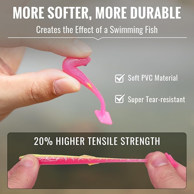 TRUSCEND Easy Catch Soft Lures, Unique Vibrating Swim Action and Trembly Sinking Move for More Bites, Amazing Soft Swimbaits for Family Fishing, Well-Made Fishing Lures for Bass Trout Crappie Walleye