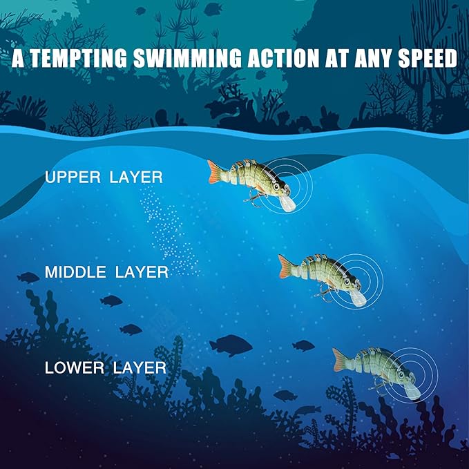 TRUSCEND Easy Catch Swimmax, Magic Noisy Turbulent Wiggling and Vibrating Actions for More Bites, Segmented Swimbait Jointed by Dyneema Strongest Fiber, Lifelike Fishing Lures for Relax Family Fishing