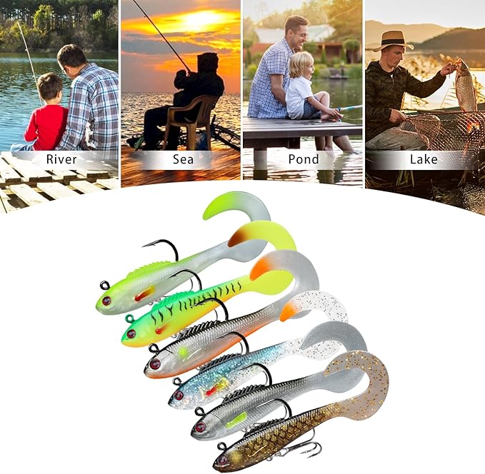TRUSCEND Pre-rigged Fishing Jig Lures for Freshwater and Saltwater, Innovative Super Durable TPE Bass Lures, Lifelike Shrimp Crayfish Swimbait, Weedless Lure for Crappie Trout Walleye, Keep Separately