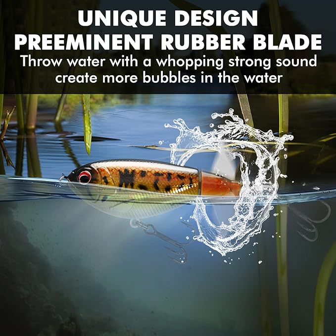 TRUSCEND PoPobait with BKK Hooks, Top Water Plopper Fishing Lures for Bass Walleye Pike Catfish Musky Perch, Floating Lure for Freshwater or Saltwater, Amazing Teasers Fishing Gifts for Family Fishing