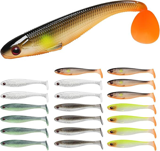 TRUSCEND Easy Catch Soft Lures, Unique Vibrating Swim Action and Trembly Sinking Move for More Bites, Amazing Soft Swimbaits for Family Fishing, Well-Made Fishing Lures for Bass Trout Crappie Walleye