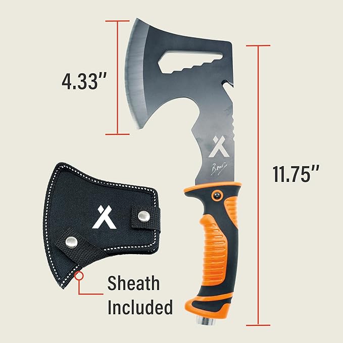 Ultimate Hatchet, Axe for Camping, Survival, and Backpacking, Includes Sheath, Bottle Opener, Hammer, and Hex Wrench, 3cr13 Stainless Steel - Black Oxide