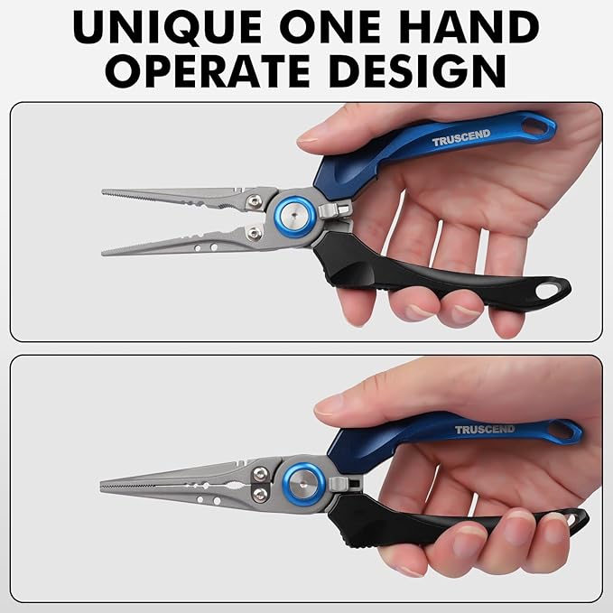 TRUSCEND Lockable Handy Fishing Pliers with Innovative Ergonomic Handle, Saltwater Corrosion Resistant Teflon Coated Fishing Tool, Multi-Function Fishing Gear with Mo-V Cutter, Amazing Fishing Gift