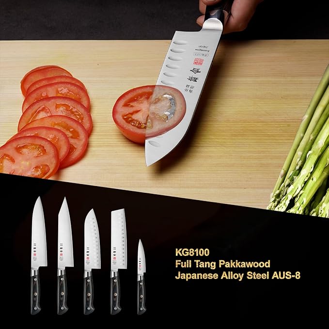 7 Inch Santoku Knife, Japan AUS-8 Alloy Steel Japanese Knife with Full-Tang Black Pakkawood Handle, Vegetable Chopping Knife with Premium Gift Box (Classic Series)