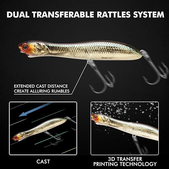 TRUSCEND PoPobait with BKK Hooks, Top Water Plopper Fishing Lures for Bass Walleye Pike Catfish Musky Perch, Floating Lure for Freshwater or Saltwater, Amazing Teasers Fishing Gifts for Family Fishing