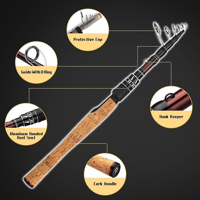 EOW XPEDITE Portable Telescopic Fishing Rods, Spinning & Casting, 24T Carbon Blanks & Solid Carbon Tip, Cork Handle, Travel Rod, Short Collapsible Rods