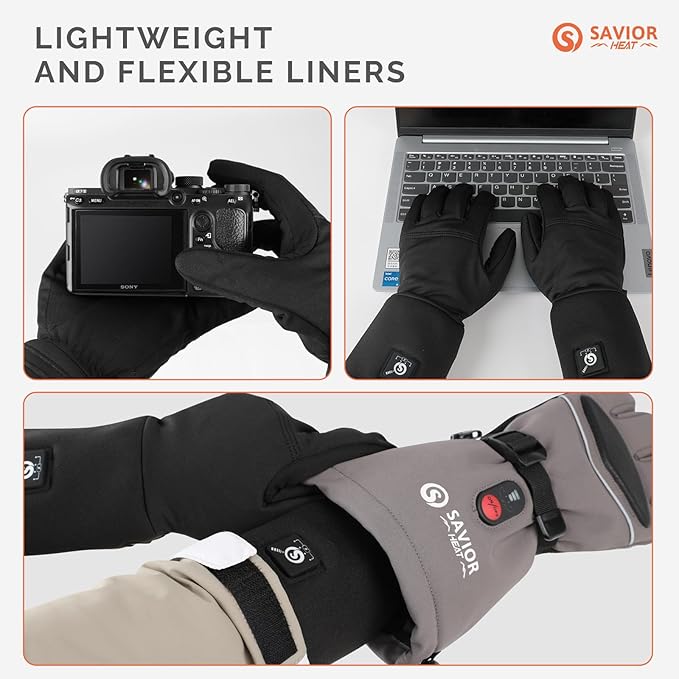 SAVIOR HEAT Heated Glove Liners for Men Women, Rechargeable Battery Electric Heated Gloves, Winter Warm Glove Liners, Thin Gloves Riding Ski Snowboarding Hiking Cycling Hand Warmers