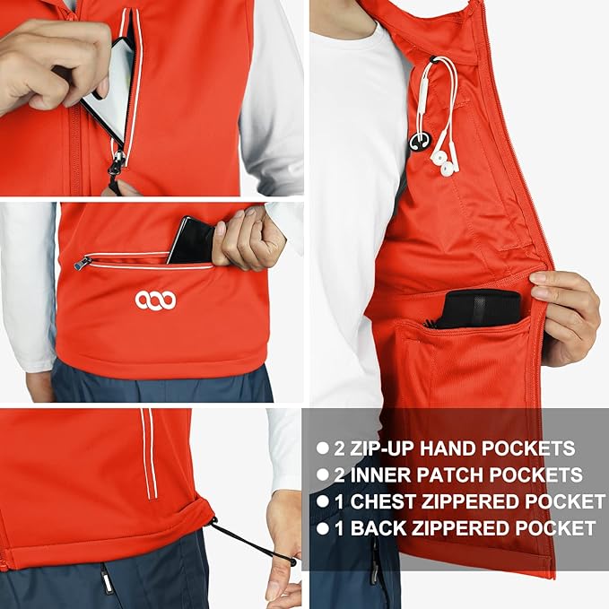 33,000ft Men's Windproof Lightweight Golf Vest Outerwear with Pockets, Softshell Sleeveless Jacket for Running Hiking Sports