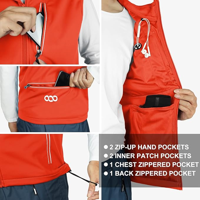 33,000ft Men's Windproof Lightweight Golf Vest Outerwear with Pockets, Softshell Sleeveless Jacket for Running Hiking Sports
