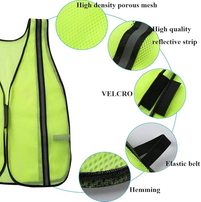 SIFE 10 Pack High Visibility Reflective Safety Vest,Made from Breathable and Neon Yellow Mesh Fabric,light weight for Man and Woman(Yellow-Black, 10 pack)