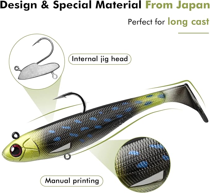 TRUSCEND Easy Catch Pre-Rigged Soft Lures, Unique Vibrating Swim Action and Trembly Sinking Move for More Bites, Amazing Soft Swimbait for Family Fishing, Fishing Lures for Bass Trout Crappie Walleye