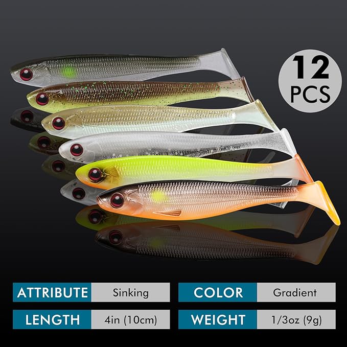 TRUSCEND Easy Catch Soft Lures, Unique Vibrating Swim Action and Trembly Sinking Move for More Bites, Amazing Soft Swimbaits for Family Fishing, Well-Made Fishing Lures for Bass Trout Crappie Walleye