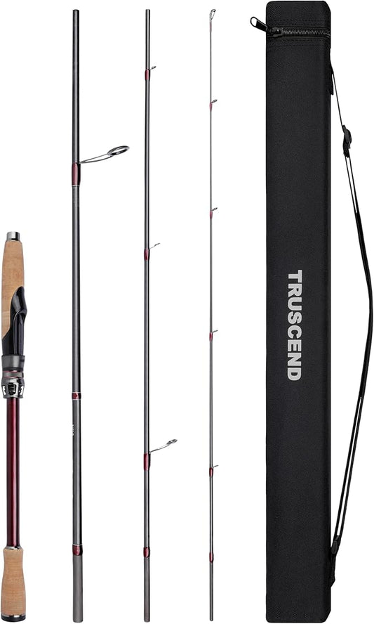 TRUSCEND CrazBass Travel Fishing Rod, FUJI K Guide and Reel Seat, TORAY 30/40T Carbon Fiber, Innovative Put-in Connection Technique, Casting/Spinning HP Fishing Pole with Premium Case, AAA Cork Handle