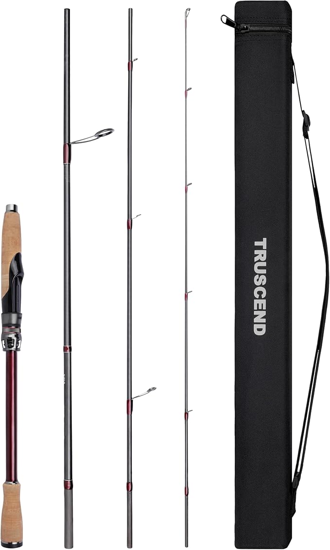 TRUSCEND CrazBass Travel Fishing Rod, FUJI K Guide and Reel Seat, TORAY 30/40T Carbon Fiber, Innovative Put-in Connection Technique, Casting/Spinning HP Fishing Pole with Premium Case, AAA Cork Handle
