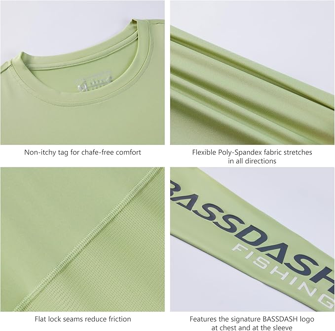 BASSDASH Fishing T Shirts for Men UV Sun Protection UPF 50+ Long Sleeve Tee T-Shirt