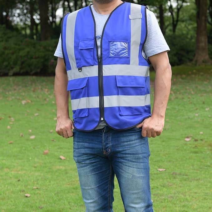 zojo High Visibility Safety Vests With Pockets, for Outdoor Works, Cycling, Jogging, Walking,Sports - Fits for Men and Women (Pack of 10, XXXL-Blue)