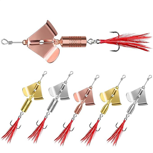 TRUSCEND Swimming or Jigging Fishing Spinners with Two-Way Spinning Spoons System, Rooster Tail Fishing Lures with Flash Copper Body & Blade, Freshwater and Saltwater Blade Bait for Bass Walleye Trout