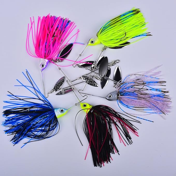 Spinnerbait Fishing Lure, Hard Metal Jig Spinner Baits Kits Swimbait for Bass Trout Pike Salmon Walleye Freshwater Saltwater 5pcs/Pack