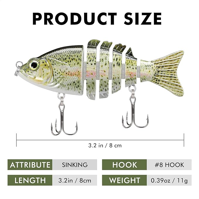 TRUSCEND Easy Catch Swimmax, Magic Noisy Turbulent Wiggling and Vibrating Actions for More Bites, Segmented Swimbait Jointed by Dyneema Strongest Fiber, Lifelike Fishing Lures for Relax Family Fishing