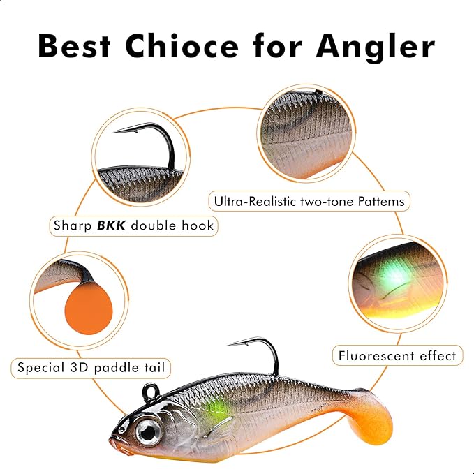 TRUSCEND Pre-rigged Fishing Jig Lures for Freshwater and Saltwater, Innovative Super Durable TPE Bass Lures, Lifelike Shrimp Crayfish Swimbait, Weedless Lure for Crappie Trout Walleye, Keep Separately