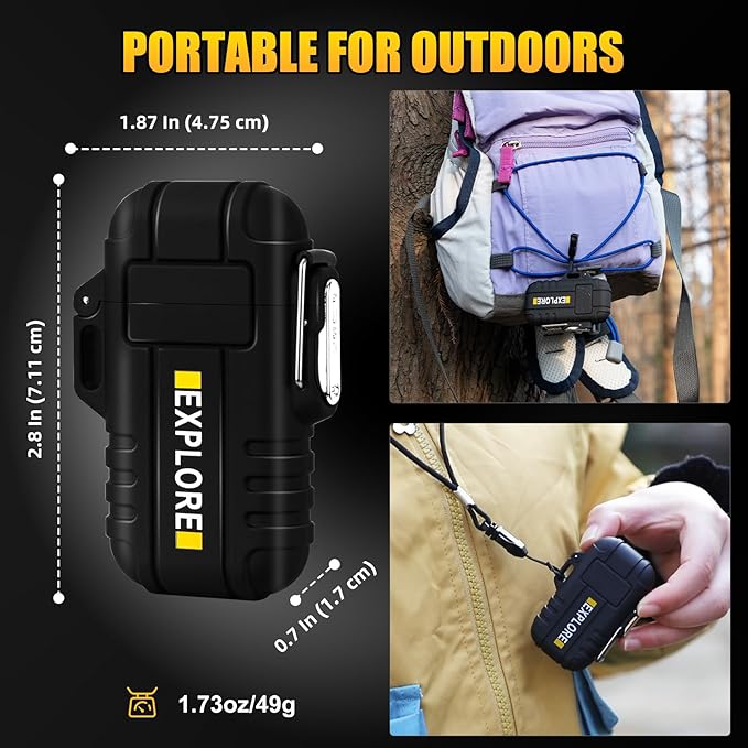 LcFun 2 Pack Outdoor Lighter Waterproof, Windproof Electric USB Rechargeable Dual Arc Plasma Lighter, Refillable Butane Torch Lighters, Survival Tactical Gear Gadgets for Men for Camping, Hiking