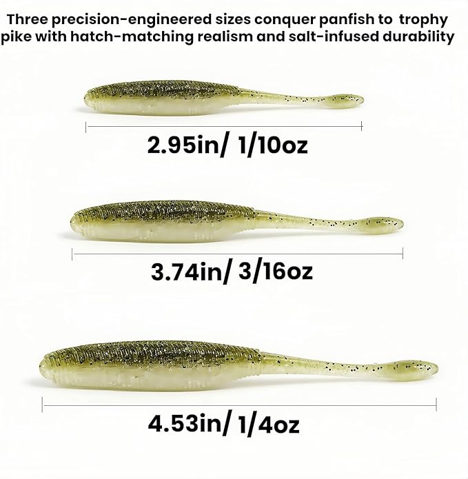 Slow Sinking Soft Fishing Lures Paddle Tail Worm Kit, 3in /3.7in /4.5in - 6 Colors Tail-Wagging Soft Baits with Salt-Infused for Bass/Walleye/Crappie Finesse Fishing,48/60/90Pack.