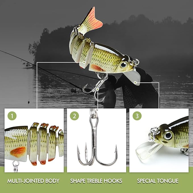 TRUSCEND Easy Catch Swimmax, Magic Noisy Turbulent Wiggling and Vibrating Actions for More Bites, Segmented Swimbait Jointed by Dyneema Strongest Fiber, Lifelike Fishing Lures for Relax Family Fishing
