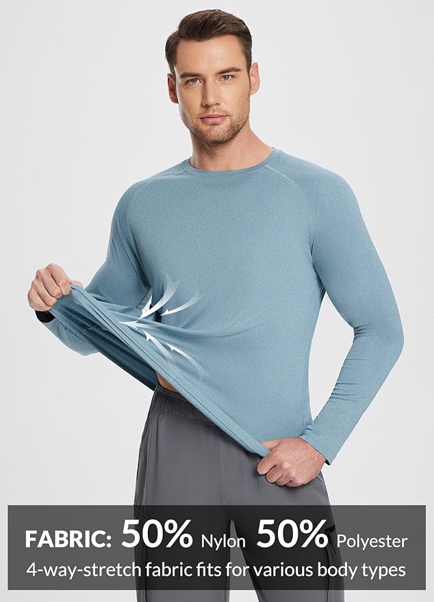 baleaf Men's Sun Protection Shirts UV SPF UPF 50+ Long Sleeve Rash Guard Fishing Running Quick Dry Lightweight